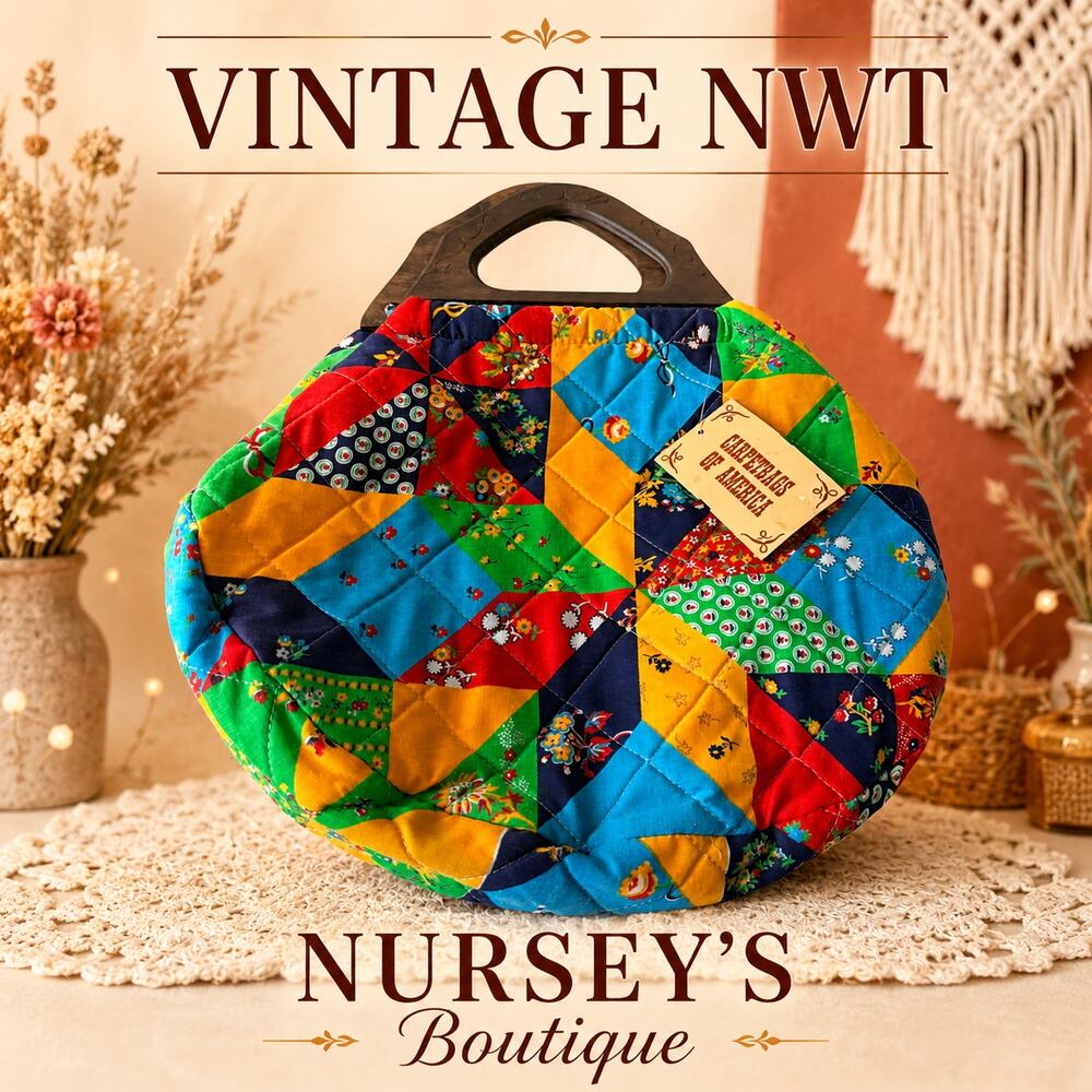 Vintage Carpenter Bags of America Patchwork Wood Handle Purse NWT